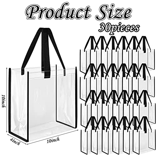 Paterr 30 Pcs Clear Tote Bag Stadium Approved Bulk 10 x 10 x 4 inch Plastic Tote Gifts Bags with Handle for Women Sports Gym (Black) - color: Black