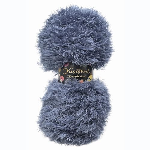 (23 Colors Available) Yusarinl Eyelash Yarn Fluffy 100% Polyester 3,35oz 130 Yards, Fun Fur Yarn for a Border, toy's Hair or Beard-Grey - color: Grey, size: 1 Skein