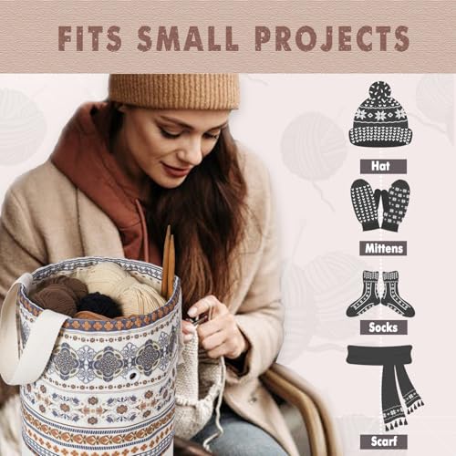 TOGETRUE Yarn Bag, Knitting Crochet Bag, Portable Yarn Storage Bags Organizer for Crocheting Project, Store Skein Ball, Short Knitting Needle (Medium, Brown Style) - color: Brown Style, size: Medium
