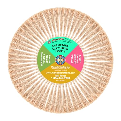 Mandala Crafts 100 Champagne Silky Bookmark Tassels with Loops for Crafts | Machine Washable, Polyester Mini Craft Tassels for Jewelry Making, Graduation Decorations, Keychains, Gift Tags & Ornaments - color: Champagne, size: 5.5 Inches