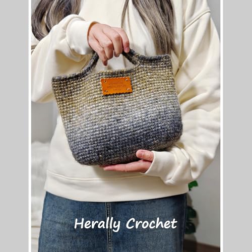 Herally Crochet Kit DIY Bag for Beginners - Crochet Picotin Bag (Brown) | Include Yarn, Hook and Accessory - with Step by Step Video Tutorials - color: browncream