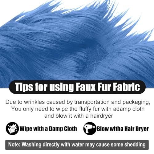 Sky Blue 2x60Inch Faux Fur Shaggy Plush Faux Fur, Fabric Precut Strips Fluffy Fuzzy Faux Fur, Craft Beard Hair, Beard Miniature Dolls Rugs Mats Gift, Winter Halloween Christmas Costume Party Decor - color: Sky Blue