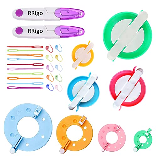 RRigo Pom Pom Maker, 4 Sizes Pompom Maker Tool Set for Fluff Ball Weave DIY Wool Yarn Knitting Craft Project for kitting Lover(30)