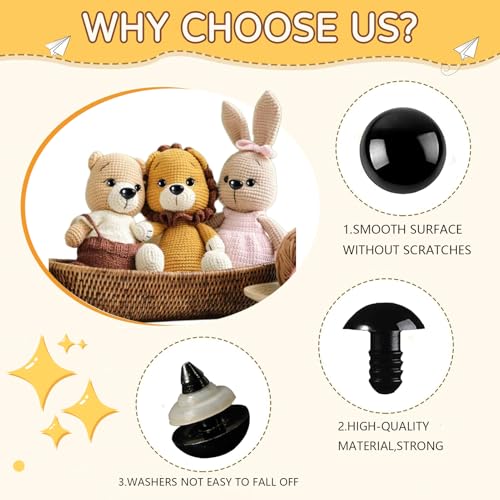 Zhbrchz 180pcs 16-22mm Black Plastic Safety Eyes with Washers | Crafts Safety Eyes for Amigurumi Crochet Bears Stuffed Animals Doll Making