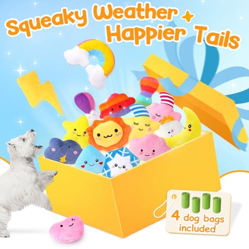 Weather-Themed 20-Pack Squeaky Dog Toys Set | Built-In Squeakers,Soft Plush,Interactive Play,Keeps Dogs Engaged - style: Weather-Themed Squeaky Toys