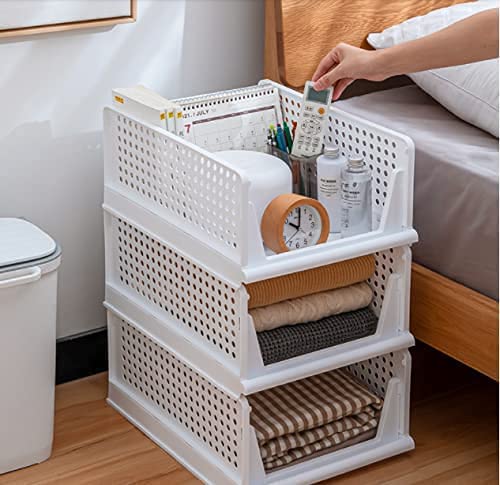 yazi 8 Pack Foldable Plastic Wardrobe Storage Bins | Stackable Cube Baskets Used as Closet Drawer and Shelf Organizer, Great for Bedroom Clothes Tidy Storage - size: 8L