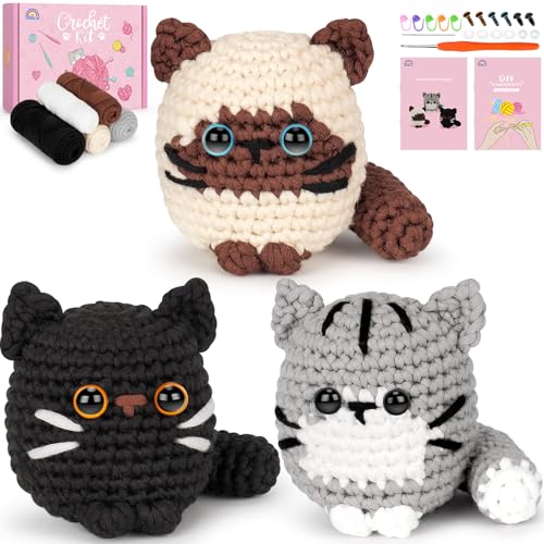 Crochet Kit for Beginners, Cat Crochet Kit for Adults Beginner | Complete DIY Crochet Starter Kit with Step-by-Step Video Tutorials, Easy Knitting Kit Cat Crochet Gifts - color: Kitty Friend