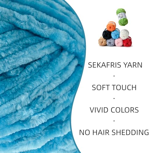 Chenille Crochet Lake Blue Yarn 2 Pack | 200g/174yds Fluffy Velvet Yarn Blanket Knitting Yarn for Crocheting Soft Baby Yarn - color: 2 Lake Blue
