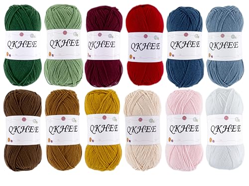 Yarn for Crocheting and Knitting 12 * 1.76 Oz (50G) /195yd,Fine/Fingering Weight (1),Cotton 60% Acrylic40%,Soft Yarn kit for Making Granny Squares and amigurumi (Christmas Color) - color: Christmas color
