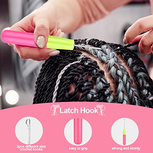 SWEET VIEW Crochet Needles for Hair | With Edge Brush, Bristle Brush, Rat Tail Comb, Gator Clips, Latch Hook for Hair