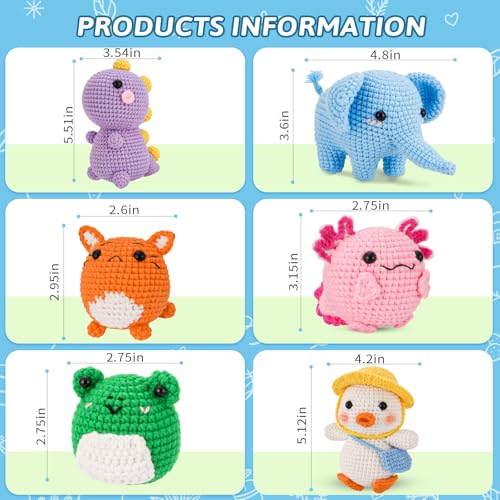 Gerute 6Pcs Crochet Kit for Beginners,Crochet Animal Kit with Step-by-Step Video Tutorial, Crocheting Kit for Starters, Beginner Crochet Kits for Adult Kid Women Men Complete Kit Included （40%+ Yarn - color: 6PCS-B