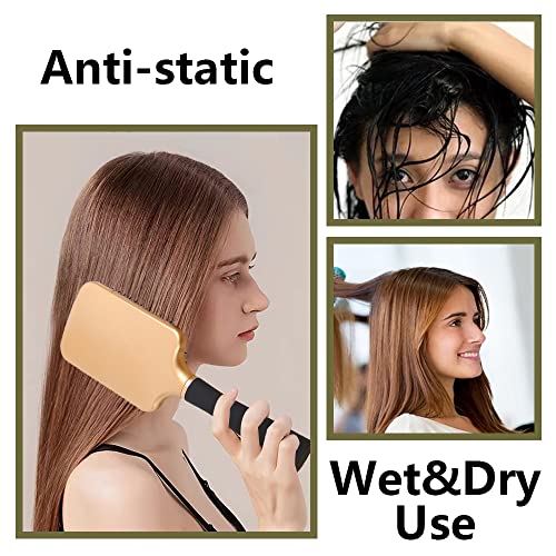 4 Pcs Hair Brush Set,Professional Styling Hair Brush for Men Women,Flexible Soft Pin Bristles for Long Thick Curly Wavy Dry Damaged Hair - color: Gold