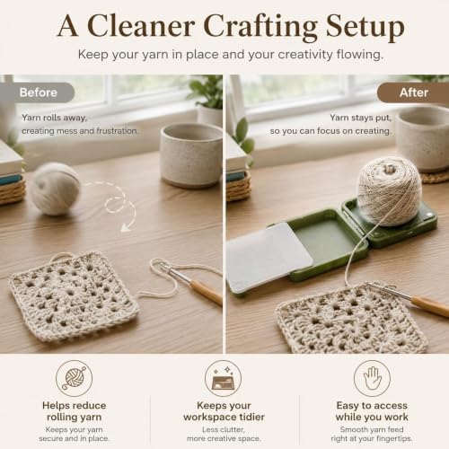 Portable Yarn Holder for Crochet Knitting, Travel Yarn Dispenser with Storage Compartment, Foldable 3D Printed Yarn Spinner Travel Case with Spindle, Gift for Crocheters