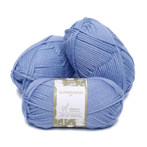 100% Superwash Wool Yarn 3 Skeins 150g DK Weight Knitting Crochet P. Blue | Sourced from Peru for breathable warmth and 327yd total length per 150g pack ideal for soft baby garments hats and sweater - color: Placid Blue