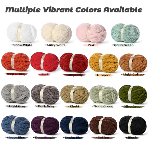 Chunky Jumbo Chenille Yarn #10 Milky White 10 Pack | 200g/22yds Super Bulky Baby Soft Yarn for Hand Knitting Fluffy Chunky Knit Throw Blanket Yarn - color: Milky White