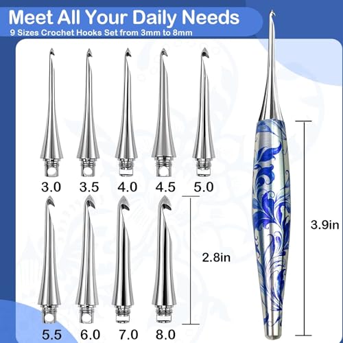 34 in 1 Interchangeable Crochet Hook Set - 3mm-8mm Ergonomic Crochet Hooks Set- Handle Crochet Hook Set for Beginners and Advanced Crafters