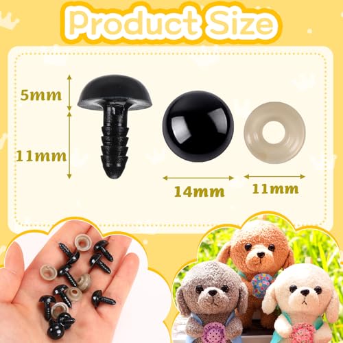 UPINS 600pcs 14mm Black Safety Eyes with Washers for Amigurumi Crochet Doll | 14mm Plastic Craft Eyes with Washers, Amigurumi Doll, Stuffed Animal, DIY Crafts Making Supplies - size: 14MM