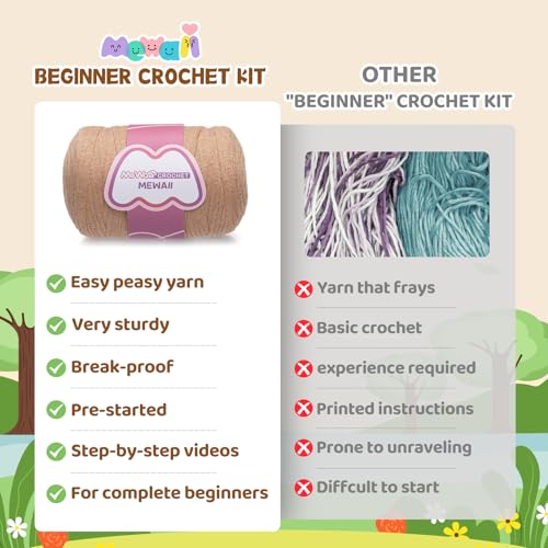 Mewaii Crochet Kit for Beginners, 2 Pack Sloth Craft Set | 40% Extra Yarn, Video Tutorial, Pre-Started Piece, Beginner Friendly, Family Craft Gift for Adults & Kids - color: Brown, Yellow, Pink, and Green