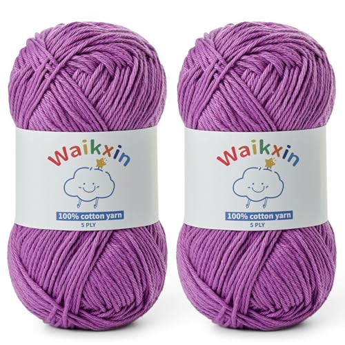 Cotton Yarn for Crocheting - 262.4yds / 3.52oz Baby Yarn for Crocheting Soft - 100% Milk Cotton Yarn 5 Ply Crochet Amigurumi Yarn for Crafts&Puzzle/Socks/Hats(2 Deep Purple) - color: 2 Deep Purple