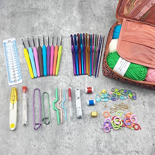 Mdoker Crochet Kit for Beginners, 100 Pieces Complete Kit with Yarn, Soft Grip & Aluminum Hooks, Ergonomic Design, Ideal Gift, Case Included - color: White