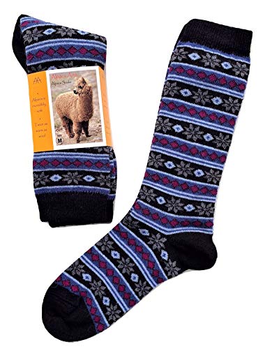 Alpaca Wool Designer Novelty Crew socks are Cozy, Warm and Colorful - Starry Stripe - color: Black, size: Medium