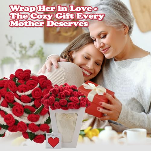 Rose Crochet Flower Bouquet Blanket, Handmade Knitted Throw Blanket | Christmas, Valentines, Mothers Day, Birthday, Anniversary Unique Red Rose Bouquet Gifts for Mom Wife Girlfriend, 43 Inch - color: White, size: Medium