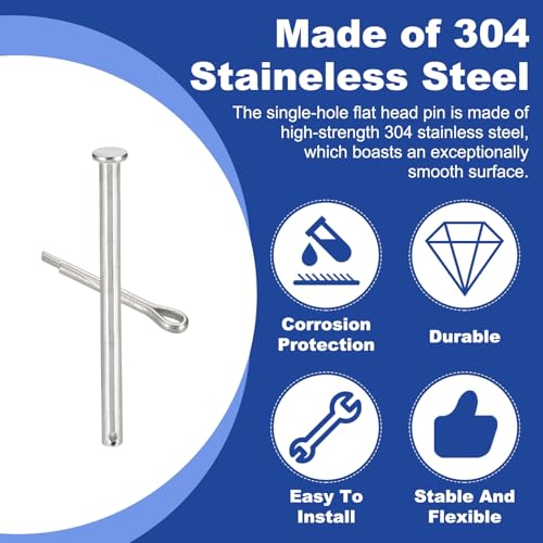 uxcell 4Pcs M6x100mm Clevis Pins, 304 Stainless Steel Single Hole Flat Head Hitch Fastener Lock Systems with Cotter Pins for Furniture Installation Trailer Lawn Mower, Silver - size: M6x100mm