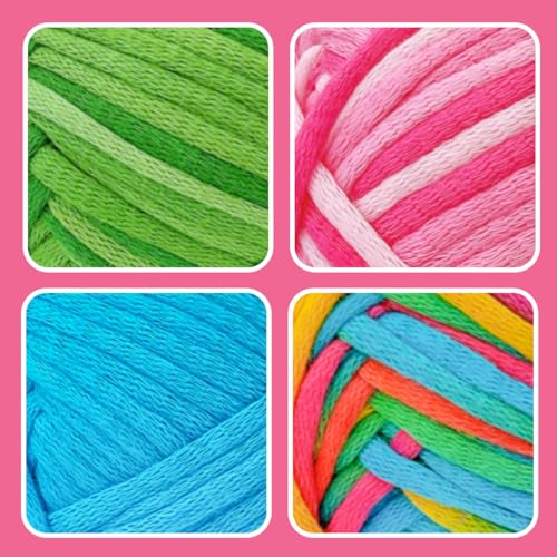 4x50g Beginner Crochet Yarn for Crocheting and Knitting; Beginner Easy Yarn kit with Tool Set (Rainbow+Strawberry+Lawngreen+Aqua, 4 Skein) - color: Rainbow+Strawberry+Lawngreen+Aqua