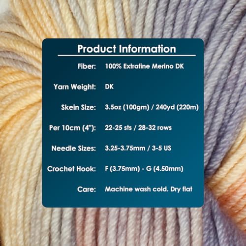 KnitPro Symfonie DK Weight Merino Wool Yarn 240yds, 100g, Beach House | 100% Extrafine Merino, Hand Dyed, OEKO-TEX Certified, Superwash, Colorfast, #3 Yarn Skein for Knitting & Crochet - color: Beach House