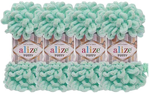4 skn/Ball Alize Puffy Baby Big Loop Blanket Yarn 100% Micropolyester Soft Yarn 400gr 39.3 yds (19- Light Turquoise) - color: 19- Light Turquoise