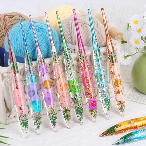 Coopay Crochet Hook, 5.5mm Ergonomic Crochet Hook with Floral Plastic Grips | Long Crochet Needles for Crocheting,Stylish and Unique, Ideal for Crocheting Blankets, Dolls, Shawls, Hats, Scarves (I-5.5mm) - size: I-5.5mm