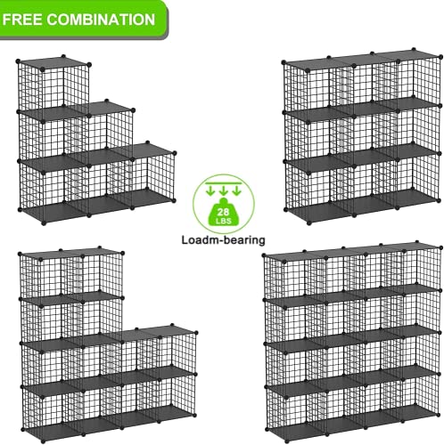 Wire Cube Storage Organizer, 25-Cube Metal Storage Shelves Bookshelf, Stackable Modular Closet Organizer for Bedroom Living Room, Office,Storage Shelves - color: Black Plus Iron, size: 25 Cubes