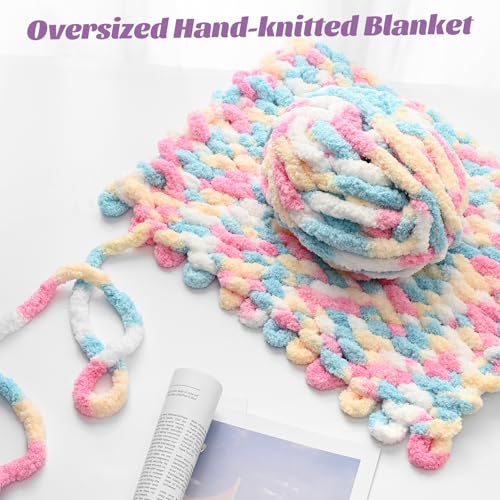 Chunky Jumbo Chenille Yarn Multicolor 10 Pack | 2000g/240yds Super Bulky Baby Soft Yarn for Hand Knitting Fluffy Chunky Knit Throw Blanket Yarn - color: Tea-Mint-Green