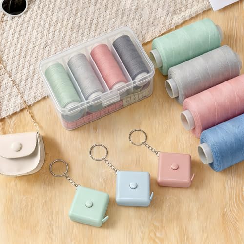 Honbay 8PCS Mini Square Retractable Tape Measure Keychain Portable Measuring Tape for Home Office Craft (2 Blue, 2 Pink, 2 Green, 2 White)