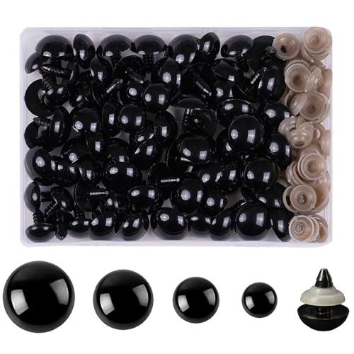 Zhbrchz 180pcs 16-22mm Black Plastic Safety Eyes with Washers | Crafts Safety Eyes for Amigurumi Crochet Bears Stuffed Animals Doll Making