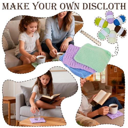 Lewhoo Knitting Kit for Beginners, 6 Patterns Dishcloth Learn to Knit Kit | Step-by-Step Instruction,Complete Knit Starter Kit -Including Yarn, Knitting Needle&Accessories