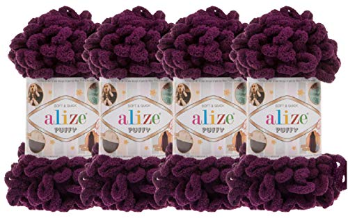 4 skn/Ball Alize Puffy Baby Big Loop Blanket Yarn 100% Micropolyester Soft Yarn 400gr 39.3 yds (111-Plum) - color: 111-Plum