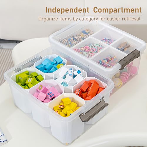 Citylife 17QT 4Packs Clear Craft Organizers and Storage Bins with Lids | Stackable Art Supply Organizer with Tray and 6 Inserts for Markers, Crayons, Pencils, Tools, Playdoh, Coloring Books - size: 17 Qt- 4 Pack- W