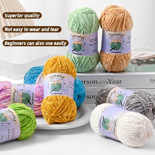 3 Pack of 300g (590yds) Fuzzy Chenille Yarn for Crocheting,Fluffy Amigurumi Crochet Yarn for DIY Craft/Hat/Clothes, Soft Velvet Baby Blanket Yarns（3 Beige） - color: 3 Beige