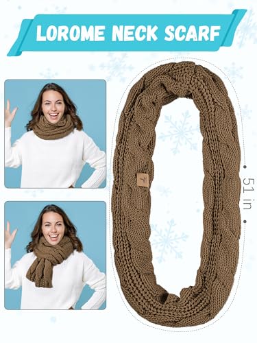 LOROME Winter Beanie Hat Scarf Gloves, Warm Fleece Knit Neck Scarf Set Gift | Hats Gloves Scarf Set, Touchscreen Gloves, Universal Size Neck Scarf Set Winter Gifts for Unisex Adult Winter Wear - color: Khaki