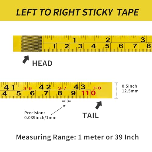 2Pcs Steel Self-Adhesive Measuring Tape, Imperial & Metric Tape Measure Sticker Ruler, Left to Right and Right to Left Stick on Tape Measure for Workbench, Woodworking, Saw & Drafting, 100cm/39Inch - size: 1m