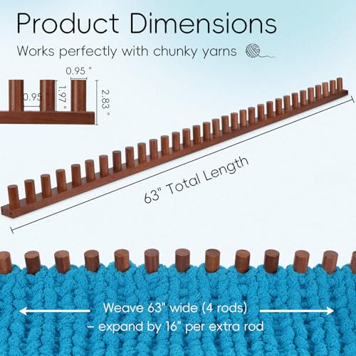 LITURTOO 63" Chunky Yarn Blanket Loom - Loom for DIY Throw Blankets, Adjustable Size Hand Knitting Yarn Chunky - size: 63" - Dark Wood Color