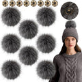 Juinte 8 Pcs 6 Inch Large Fur Pom Pom Balls for Hats Fluffy Faux Fur Pompom Balls with Snap Button for Hat Shoes Scarves Bag Charms DIY Crafts (Dark Gray) - color: Dark Gray