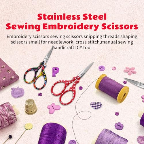 2PCS Sewing Embroidery Scissors, 3.6 Inches Sharp Stainless Steel Crochet Scissor Craft Scissors for Cross Stitch Supplies, Crochet Accessories, Paper Cutting,Threading & Needlework DIY(Red+Pink) - color: Red+pink