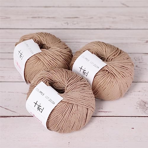 Fine Weight Knitted and Crocheted Cotton Yarn, 100% Long Staple Cotton Yarn, Baby Sports, 2 Packages of 100g/3.52oz (Per Skein 50g/162yards)-Brown Gray - color: PM13-Brown Gray