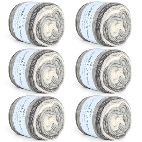 Aeelike Cake Yarn for Crocheting, Soft Ombre Crochet Yarn, Ink Gradient | 6 PCS #3 Light weight 100g(3.52oz) 245m( 267yards), 60% Cotton Blend Gradient Yarn for Blanket Scarves DIY Crafts, Ideal Gift - color: Grey White Gradient, size: 6 pcs