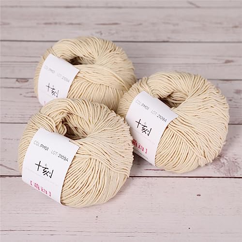 Fine Weight Knitted and Crocheted Cotton Yarn, 100% Long Staple Cotton Yarn, Baby Sports, 2 Packages of 100g/3.52oz (Per Skein 50g/162yards) - Apricot White - color: PM01-Apricot White