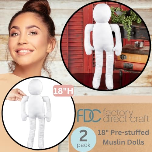 2 Cloth Doll Body Model Blanks – Pre‑Stuffed Muslin Craft Bodies, 18" - color: 2 White Dolls (18”)