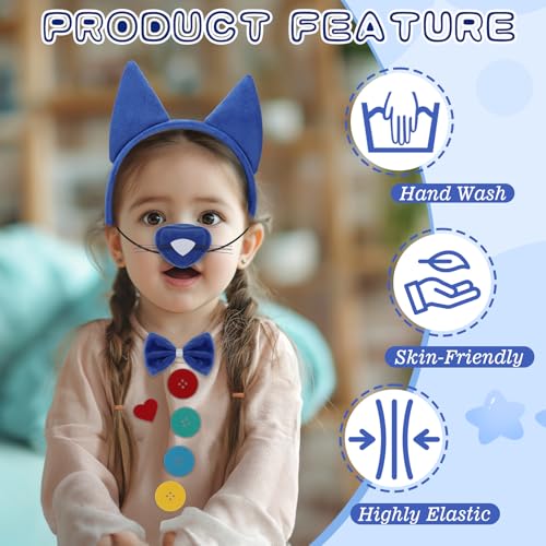 Mototo Zoo Animals Costume Accessories Set Animal Ears Headband for Adult with Tail Bow Tie for Halloween Dress Up Party - style: Blue Cat