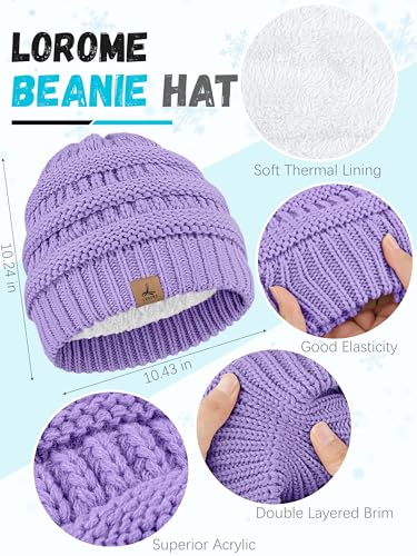 LOROME Winter Beanie Hat Scarf Gloves, Warm Fleece Knit Neck Scarf Set Gift | Hats Gloves Scarf Set, Touchscreen Gloves, Universal Size Neck Scarf Set Winter Gifts for Unisex Adult Winter Wear - color: Violet